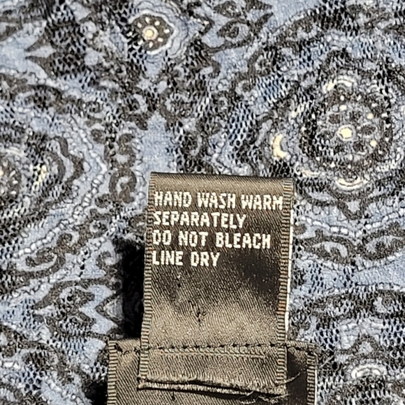 VTG INC Blue & Black Lace & Long Ruffle Bell Sleeve Pop Over Blouse (L) - Picture 8 of 10